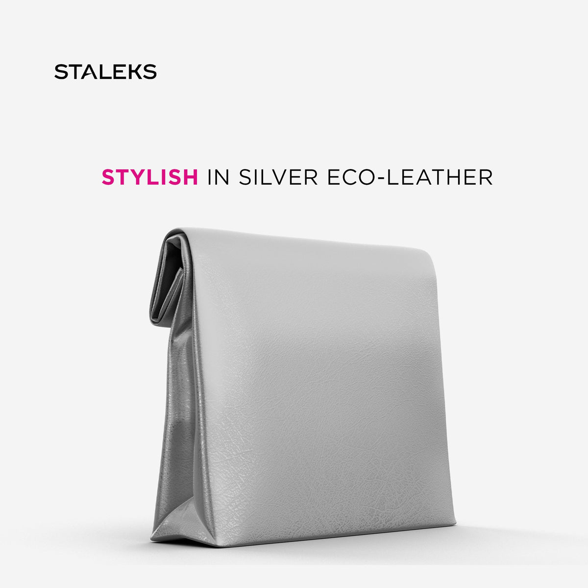 STALEKS BS-01 silberne Kosmetiktasche, Rückseite und Seitenansicht