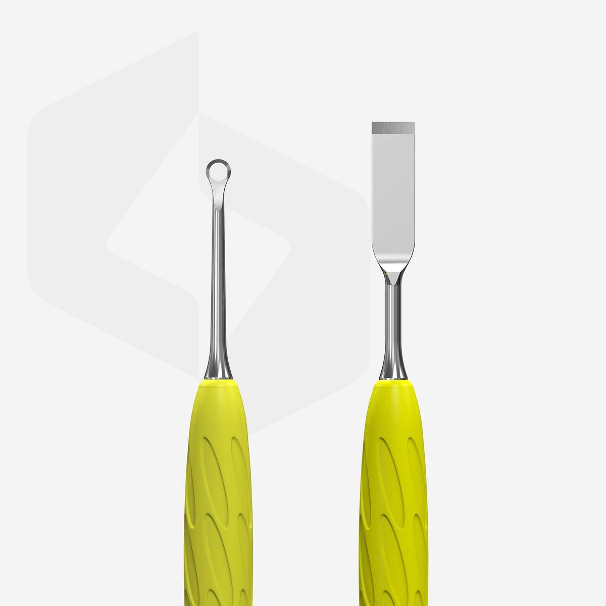 Manicure pusher Gummy with yellow silicone handle UNIQ 11 TYPE 1 (straight flat and loop pusher) – Ansicht 2