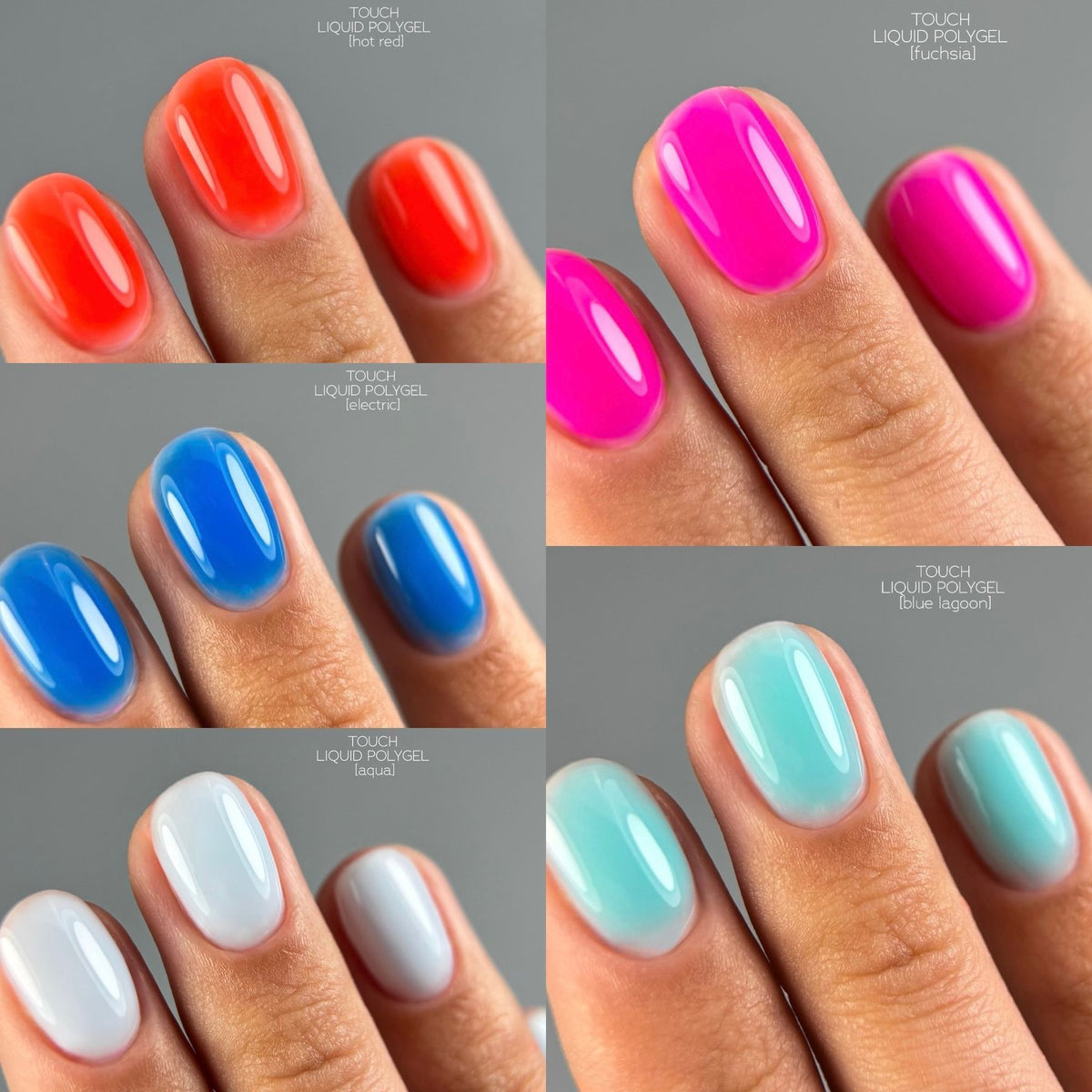 TOUCH liquid polygel Lagoon Blue, 15 мл — манікюри колекції з цим відтінком