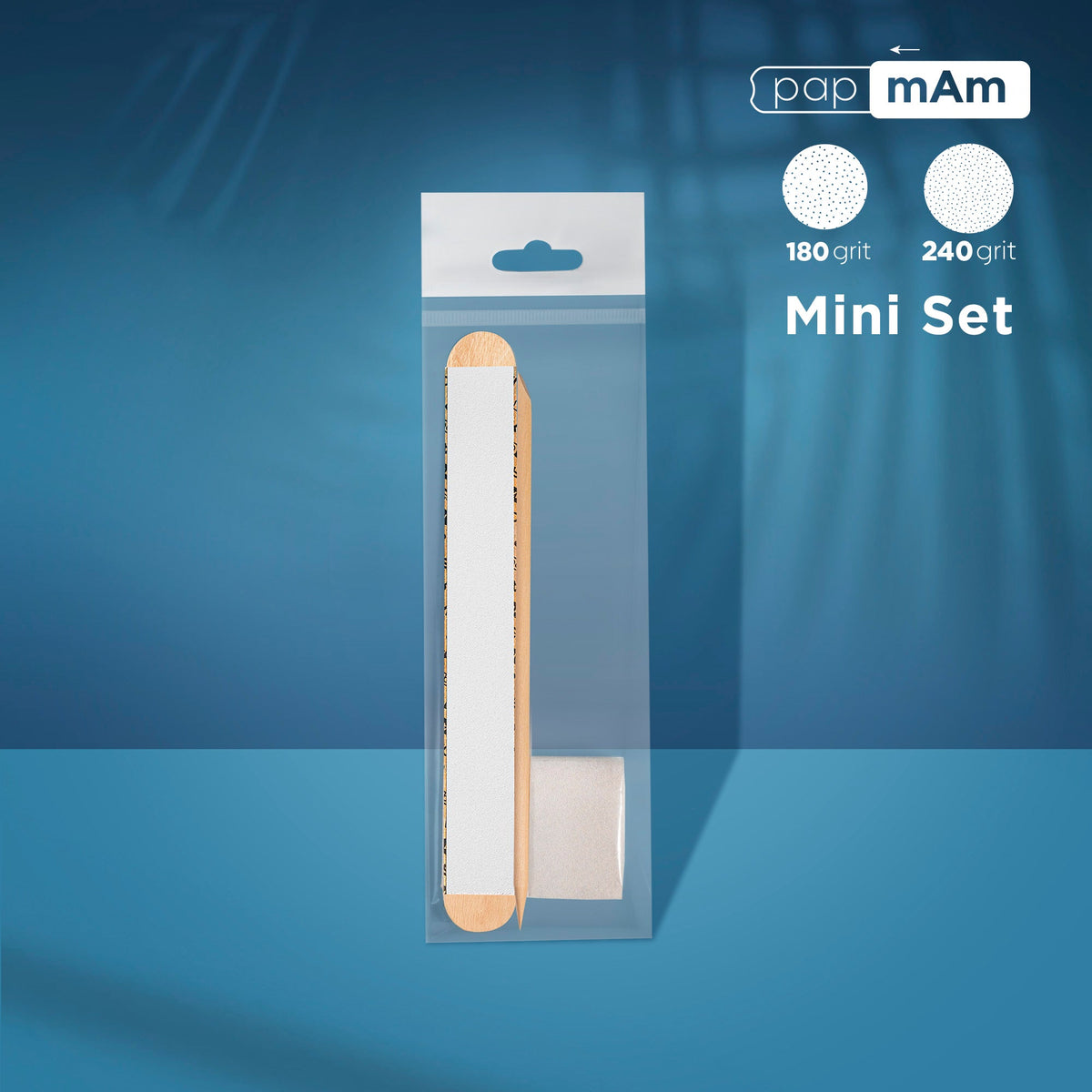 Disposable set EXPERT 30 (papmAm Mix on a Holz base 100/180 Körnung, buff 180/240 Körnung, Orangenholzstäbchen 110 mm)