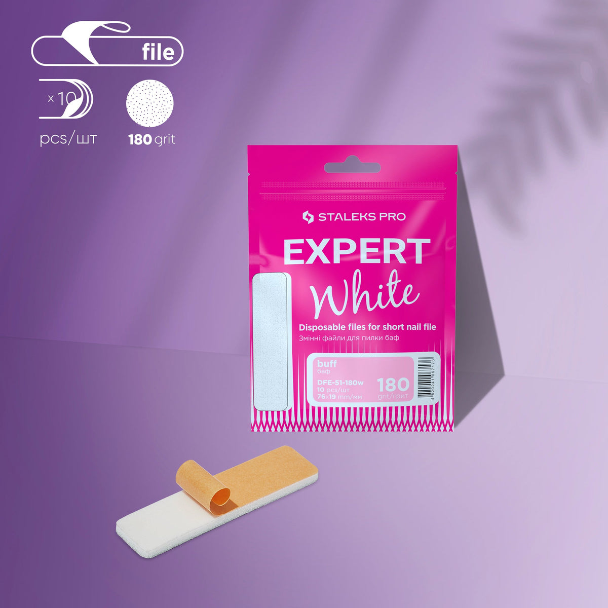 Disposable white files for short Nagelfeile (grinding file) EXPERT 51 180 Körnung (10 Stk.)