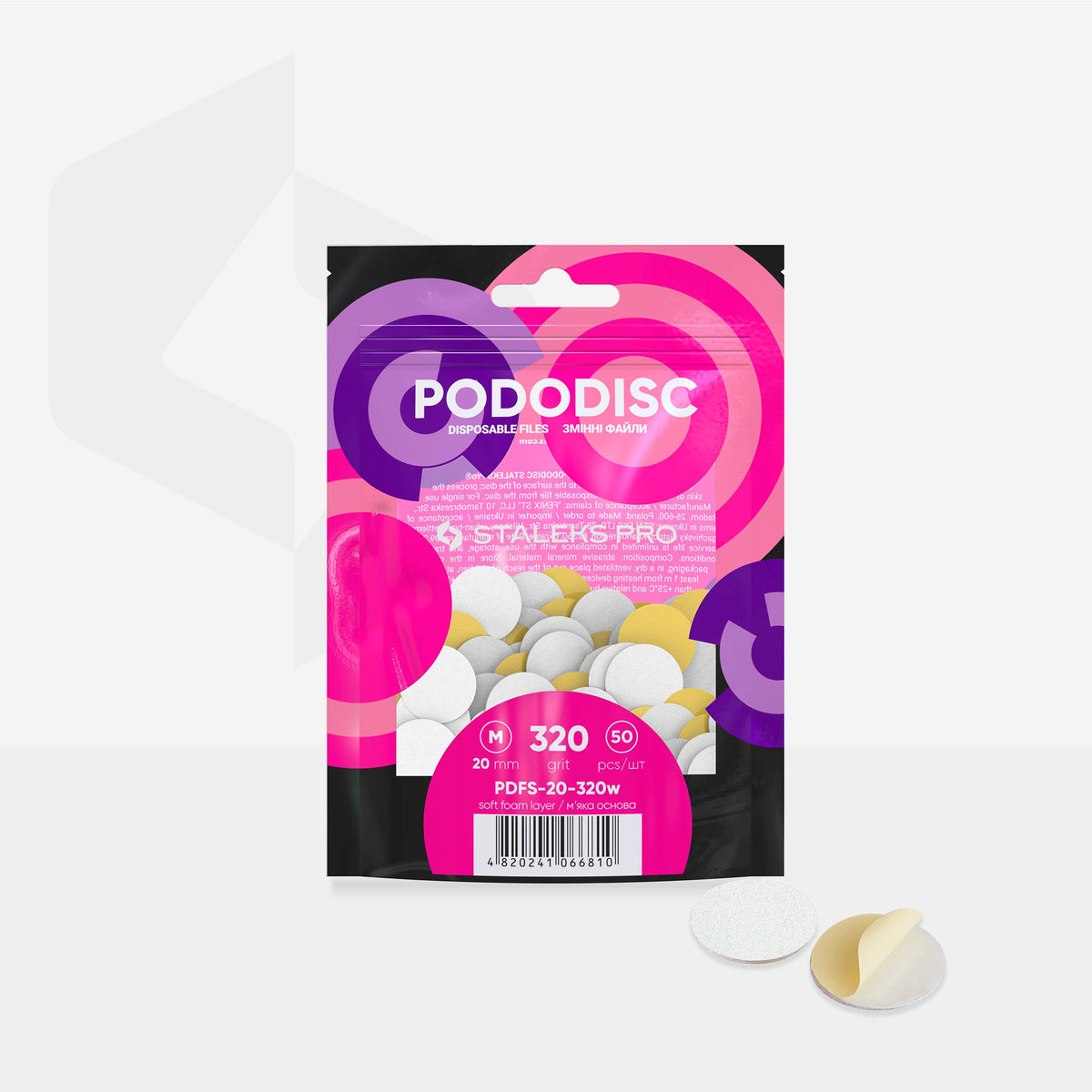 Disposable white files on soft foam layer für Pediküre-Scheibe PODODISC M EXPERT 320 Körnung (50 Stk.) – Ansicht 3