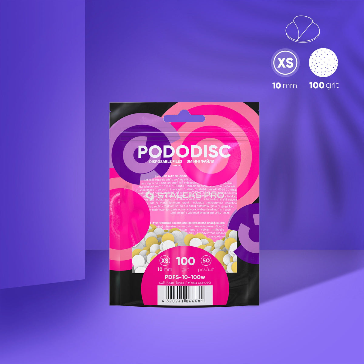 Disposable white files on soft foam layer für Pediküre-Scheibe PODODISC XS EXPERT 100 Körnung (50 Stk.)