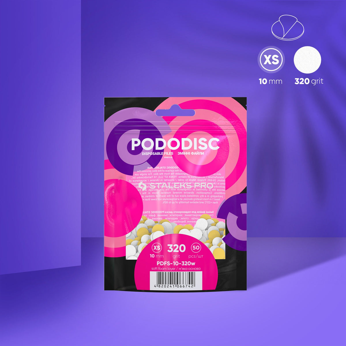 Disposable white files on soft foam layer für Pediküre-Scheibe PODODISC XS EXPERT 320 Körnung (50 Stk.)
