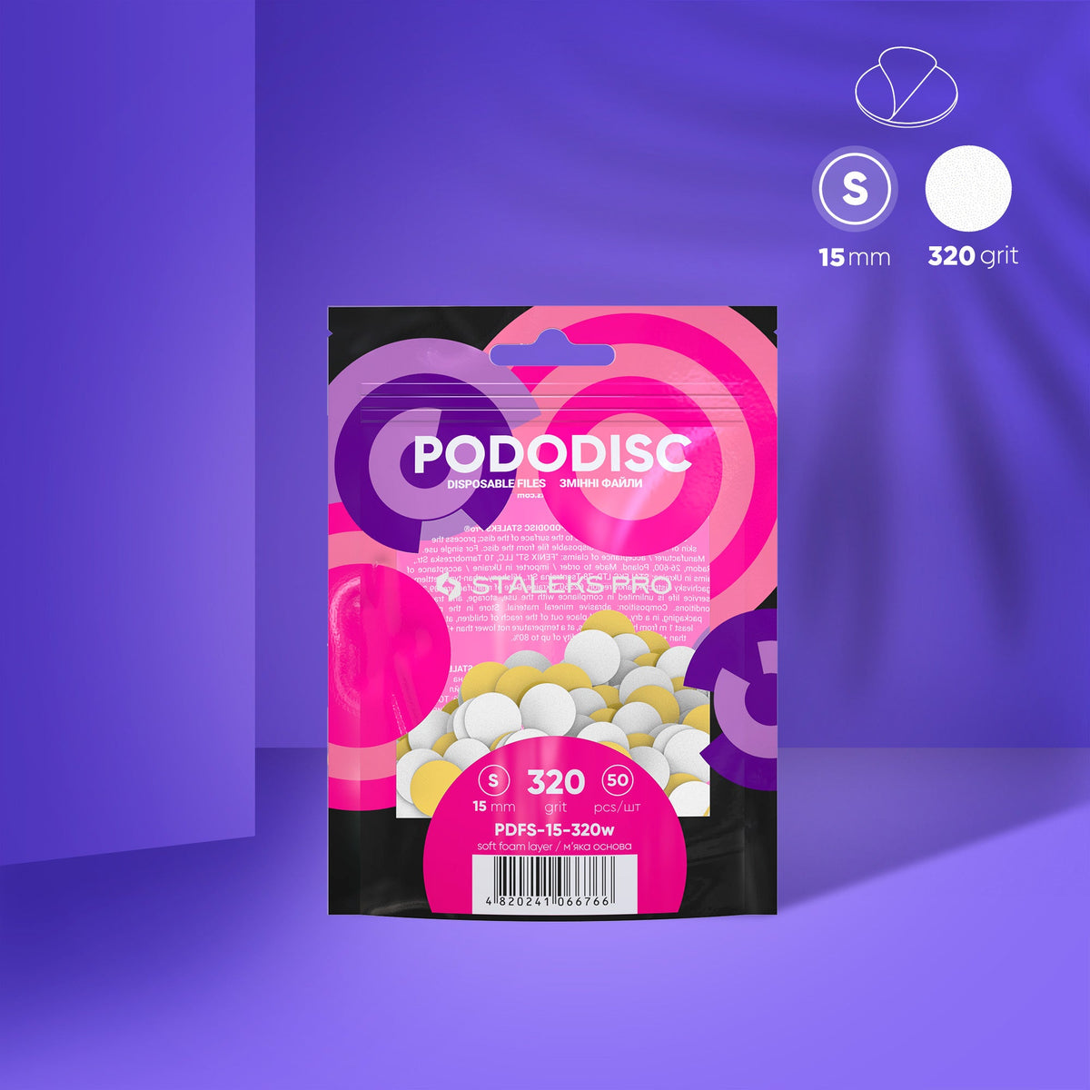 Disposable white files on soft foam layer für Pediküre-Scheibe PODODISC S EXPERT 320 Körnung (50 Stk.)