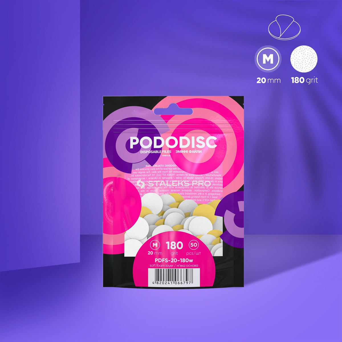 Disposable white files on soft foam layer für Pediküre-Scheibe PODODISC M EXPERT 180 Körnung (50 Stk.)
