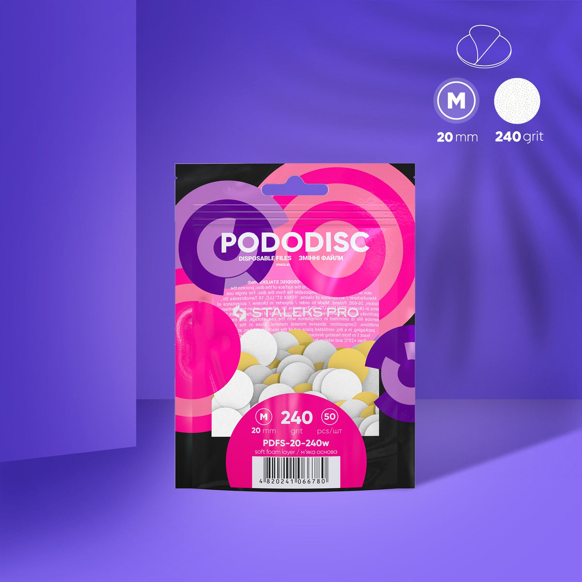 Disposable white files on soft foam layer für Pediküre-Scheibe PODODISC M EXPERT 240 Körnung (50 Stk.)