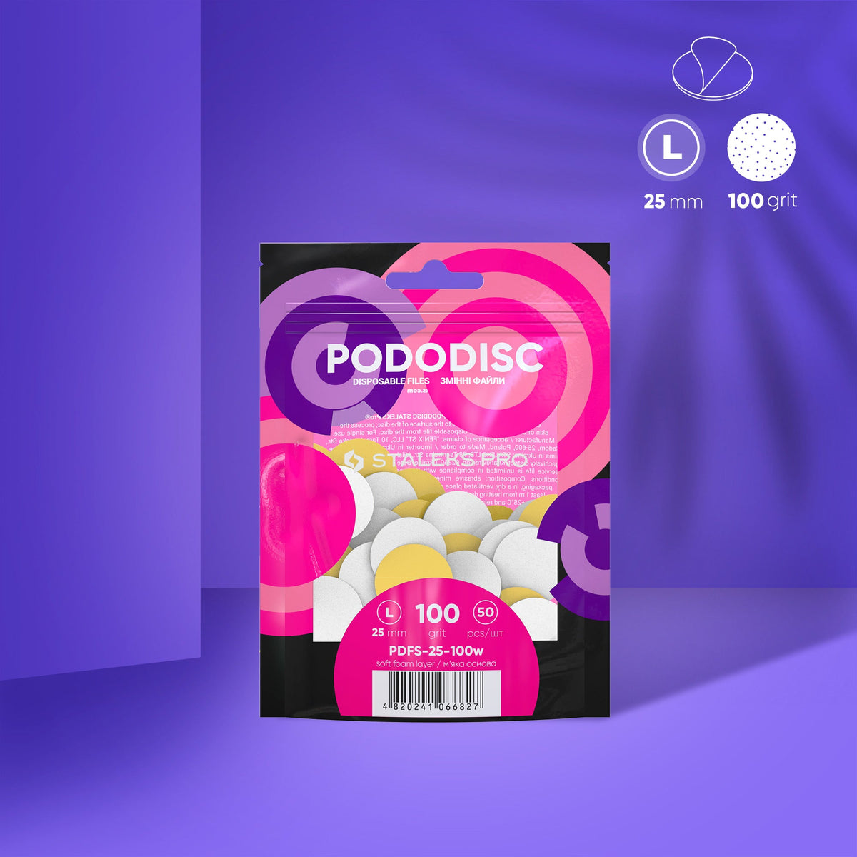 Disposable white files on soft foam layer für Pediküre-Scheibe PODODISC L EXPERT 100 Körnung (50 Stk.)