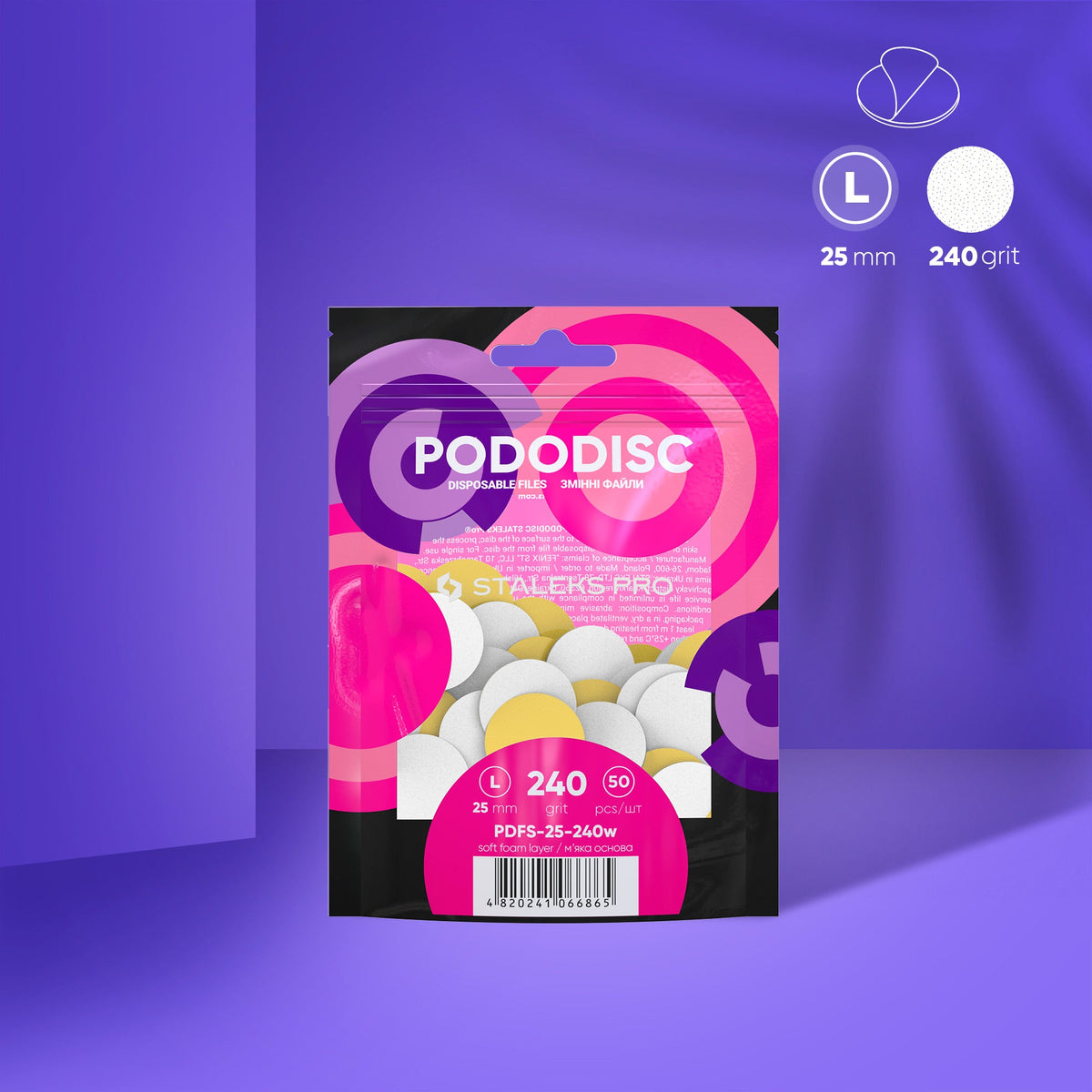 Disposable white files on soft foam layer für Pediküre-Scheibe PODODISC L EXPERT 240 Körnung (50 Stk.)