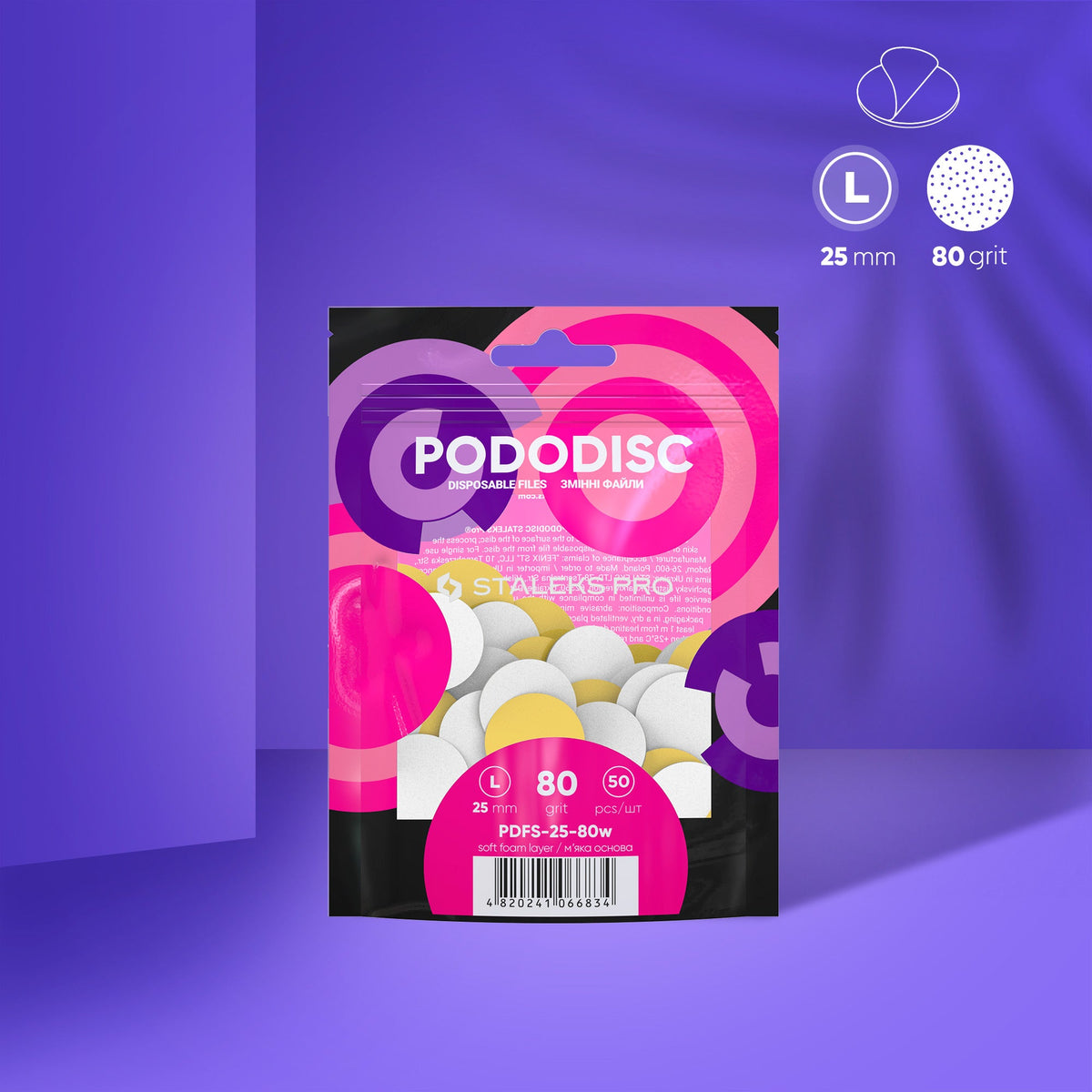 Disposable white files on soft foam layer für Pediküre-Scheibe PODODISC L EXPERT 80 Körnung (50 Stk.)