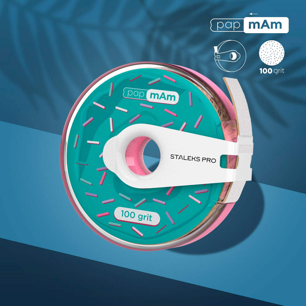 Disposable white abrasive tape papmAm EXPERT 100 Körnung in a plastic case