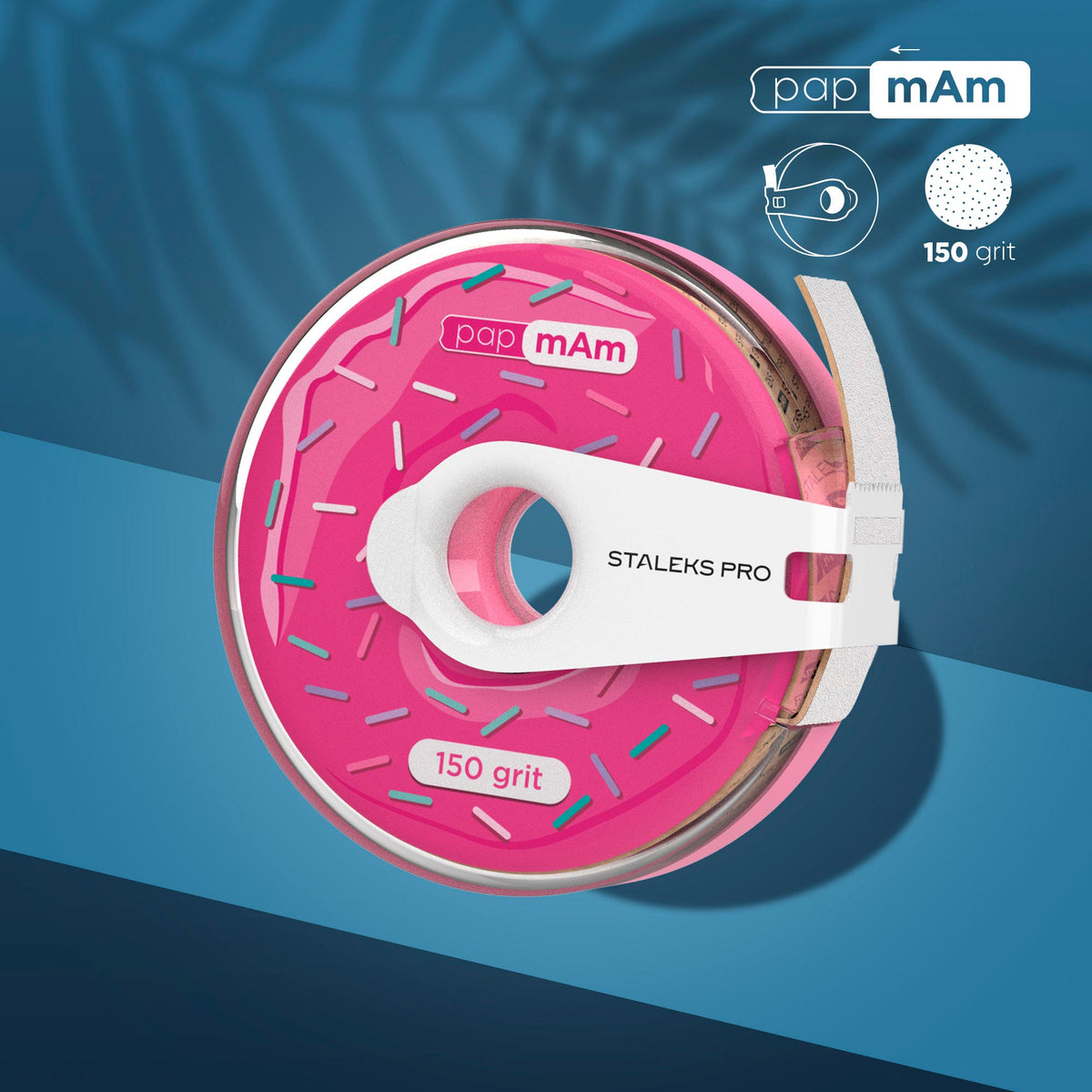 Disposable white abrasive tape papmAm EXPERT 150 Körnung in a plastic case