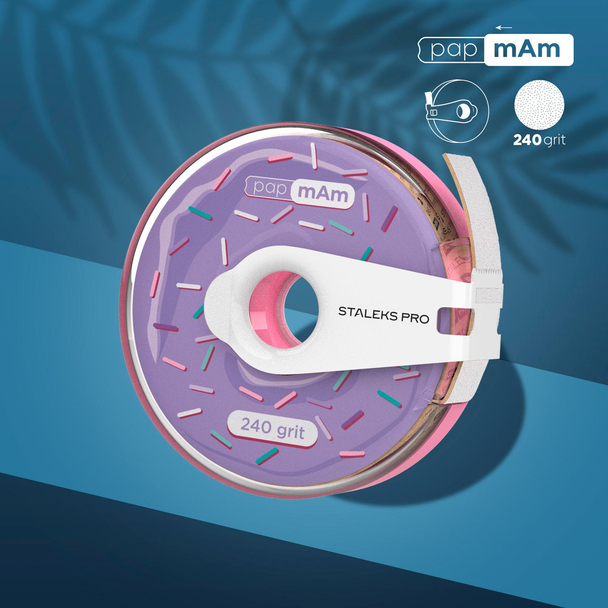Disposable white abrasive tape papmAm EXPERT 240 Körnung in a plastic case