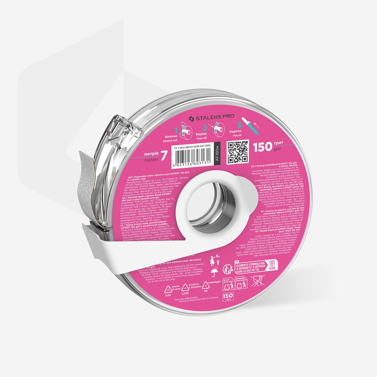 Disposable white abrasive tape EXPERT 150 Körnung in a plastic case – Ansicht 2